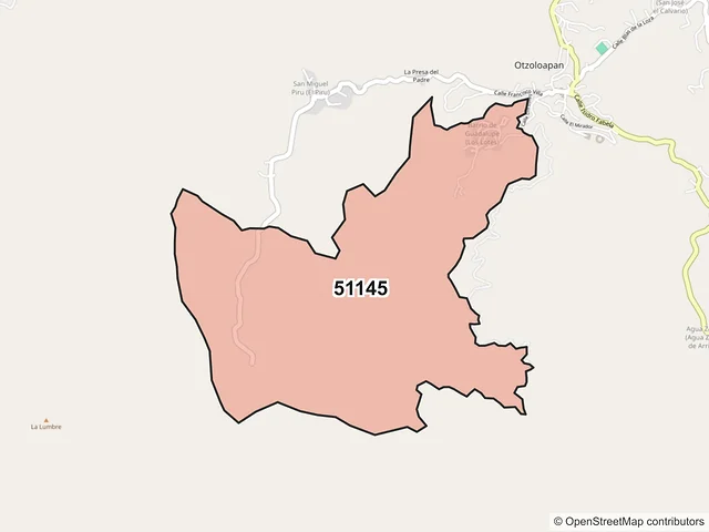 Mapa del código postal 51145, Otzoloapan, México