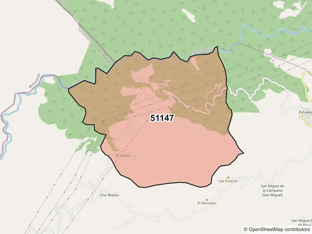 Mapa del código postal 51147, Otzoloapan, México