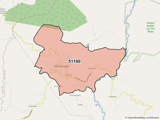 Mapa del código postal 51160, Zacazonapan, México