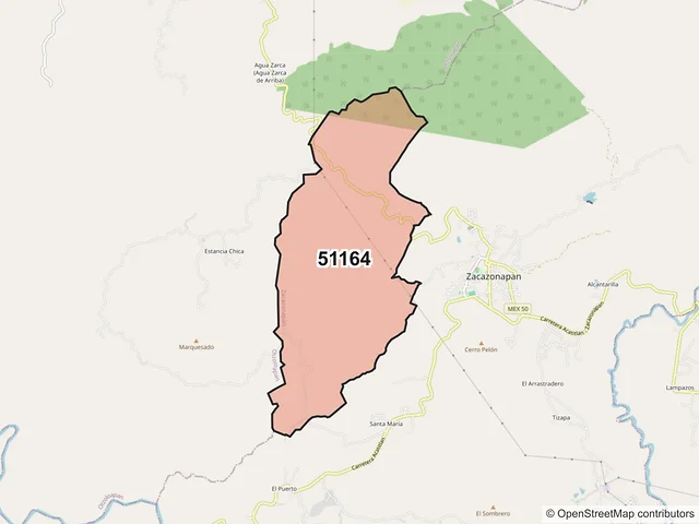 Mapa del código postal 51164, Zacazonapan, México