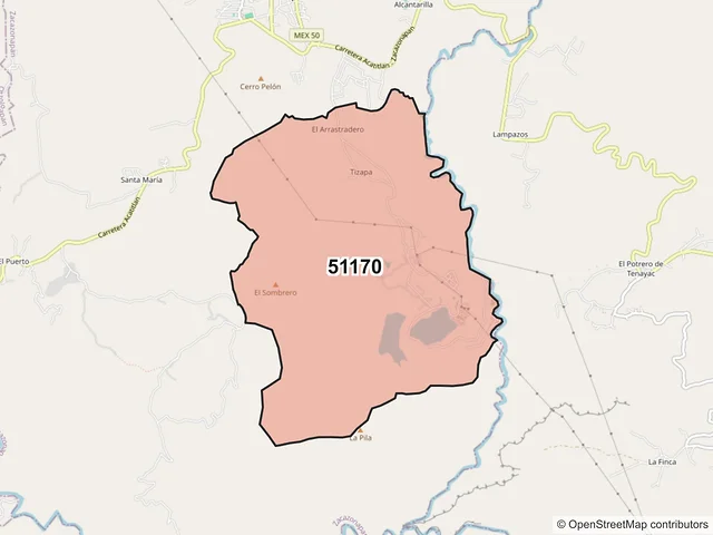 Mapa del código postal 51170, Zacazonapan, México