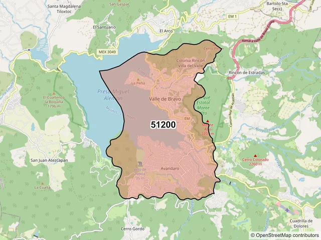 Mapa del código postal 51200, Valle de Bravo, México