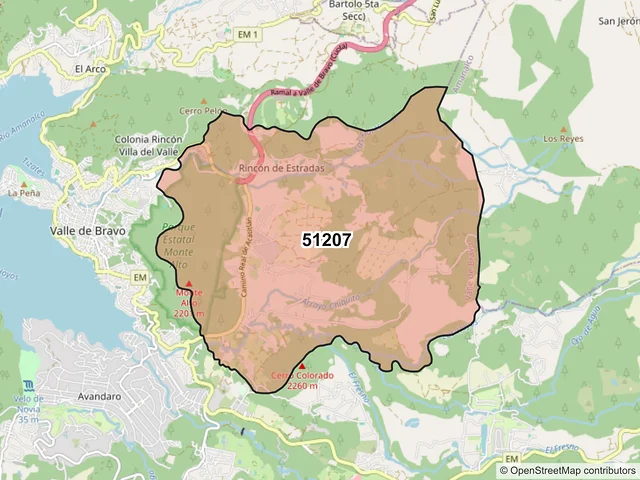 Mapa del código postal 51207, Valle de Bravo, México