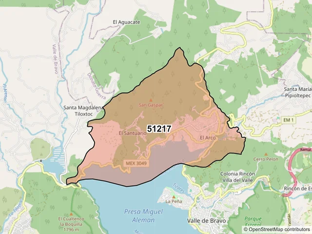 Mapa del código postal 51217, Valle de Bravo, México