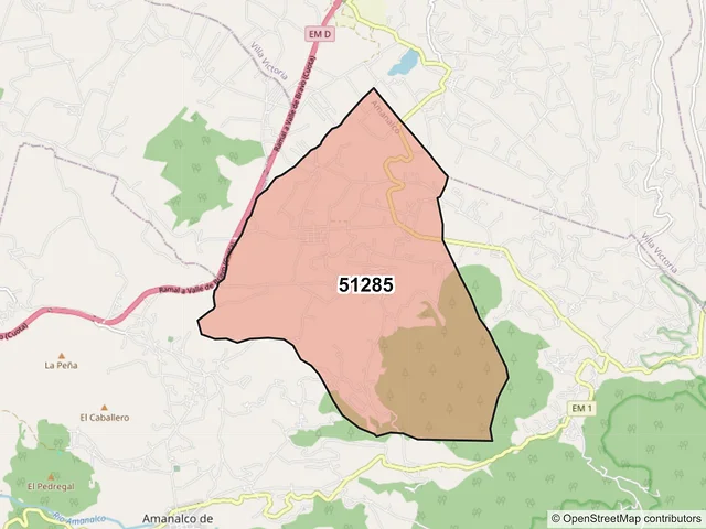 Mapa del código postal 51285, Amanalco, México