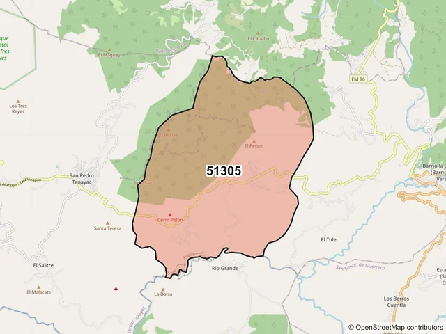 Mapa del código postal 51305, Temascaltepec, México