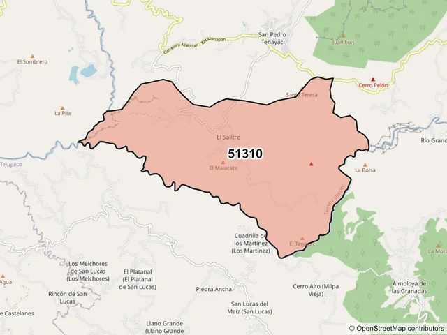 Mapa del código postal 51310, Temascaltepec, México