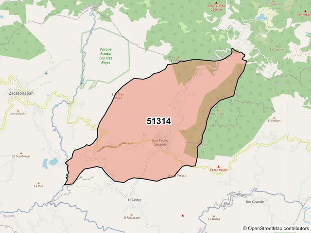 Mapa del código postal 51314, Temascaltepec, México