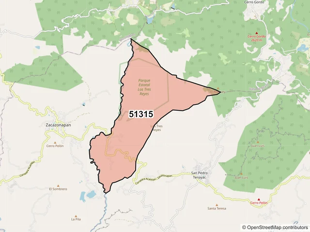 Mapa del código postal 51315, Temascaltepec, México