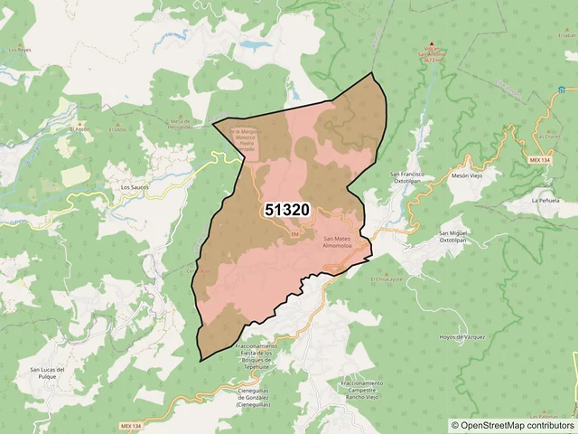 Mapa del código postal 51320, Temascaltepec, México