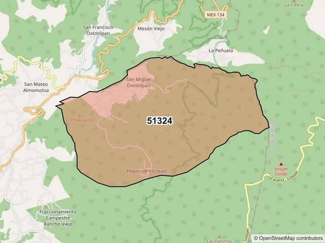 Mapa del código postal 51324, Temascaltepec, México