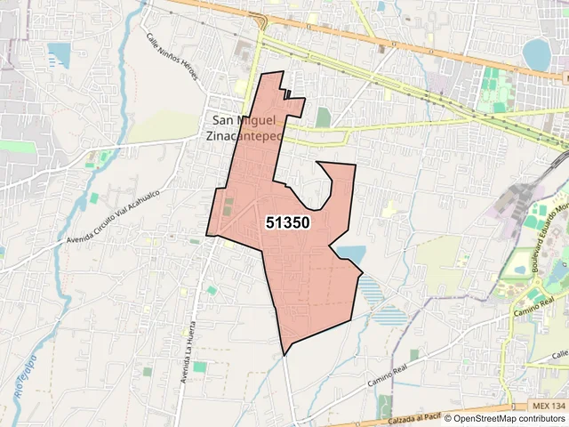 Mapa del código postal 51350, Zinacantepec, México