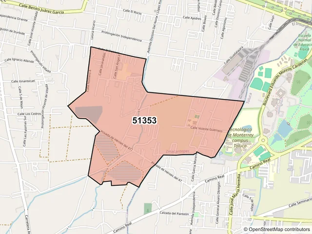 Mapa del código postal 51353, Zinacantepec, México