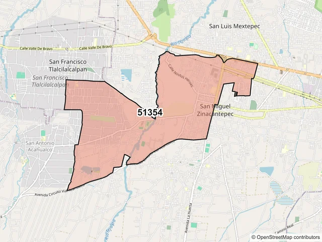 Mapa del código postal 51354, Zinacantepec, México