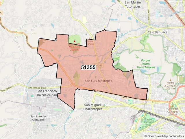 Mapa del código postal 51355, Zinacantepec, México