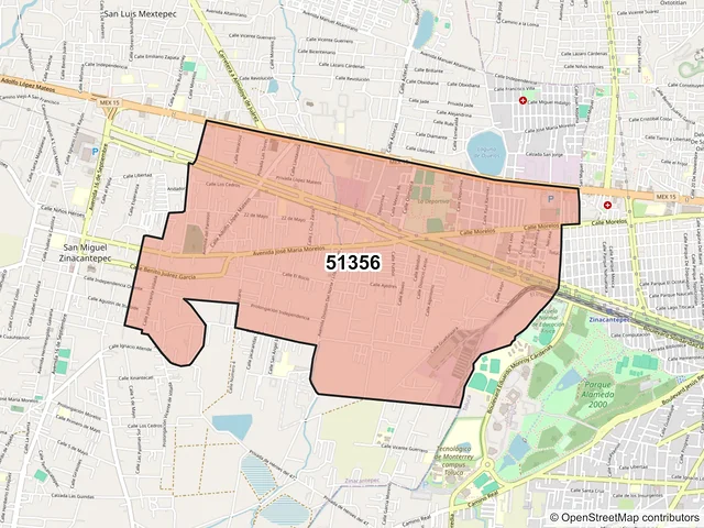 Mapa del código postal 51356, Zinacantepec, México