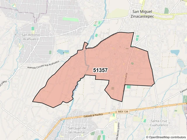 Mapa del código postal 51357, Zinacantepec, México