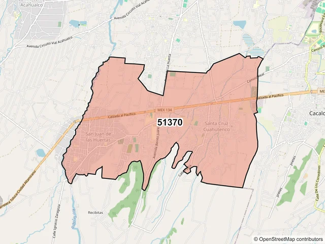 Mapa del código postal 51370, Zinacantepec, México