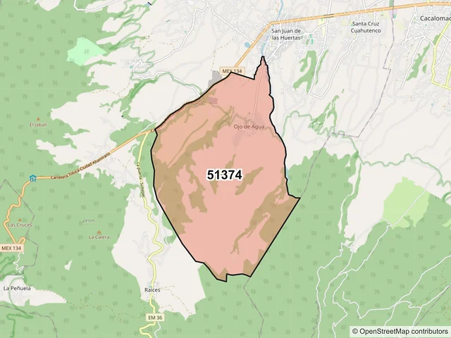 Mapa del código postal 51374, Zinacantepec, México