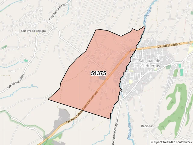 Mapa del código postal 51375, Zinacantepec, México