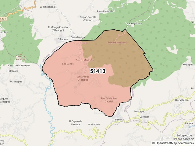 Mapa del código postal 51413, Tejupilco, México