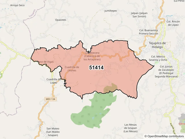 Mapa del código postal 51414, Tejupilco, México