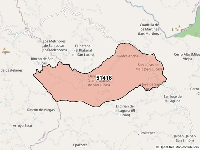 Mapa del código postal 51416, Tejupilco, México