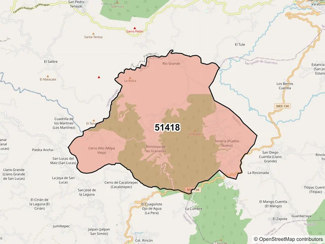 Mapa del código postal 51418, Tejupilco, México