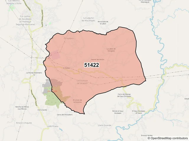 Mapa del código postal 51422, Tejupilco, México
