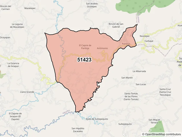 Mapa del código postal 51423, Tejupilco, México