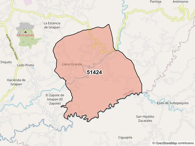 Mapa del código postal 51424, Tejupilco, México