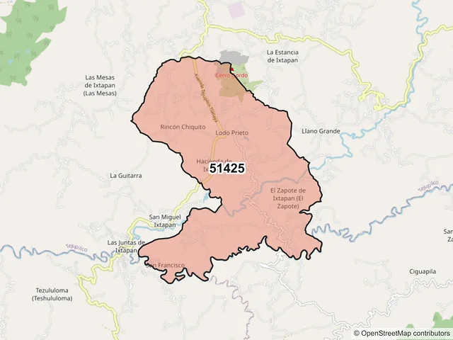 Mapa del código postal 51425, Tejupilco, México
