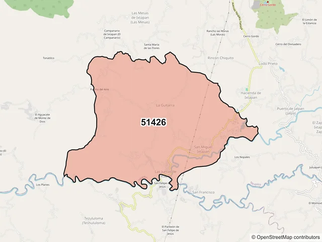 Mapa del código postal 51426, Tejupilco, México