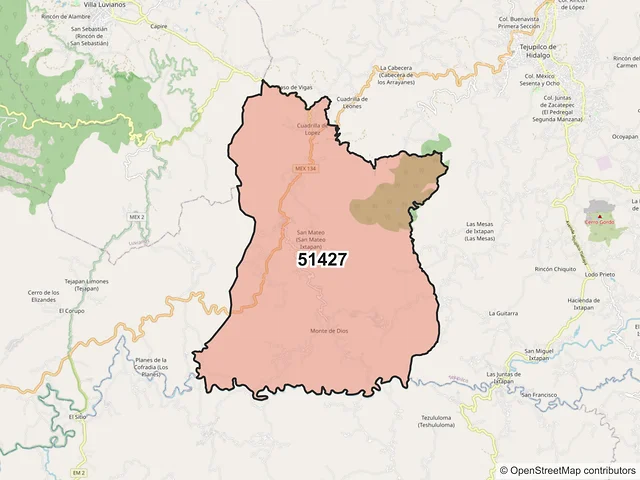 Mapa del código postal 51427, Tejupilco, México