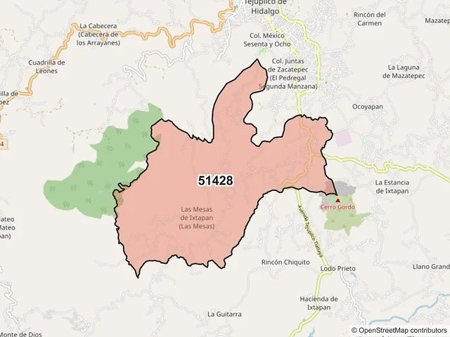 Mapa del código postal 51428, Tejupilco, México