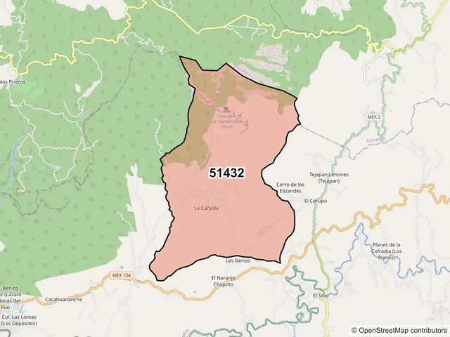 Mapa del código postal 51432, Tejupilco, México