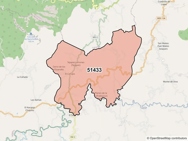 Mapa del código postal 51433, Tejupilco, México