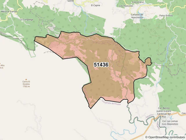 Mapa del código postal 51436, Tejupilco, México
