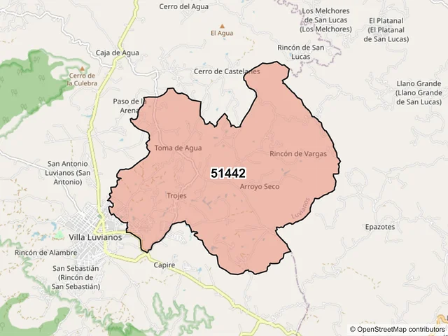 Mapa del código postal 51442, Luvianos, México