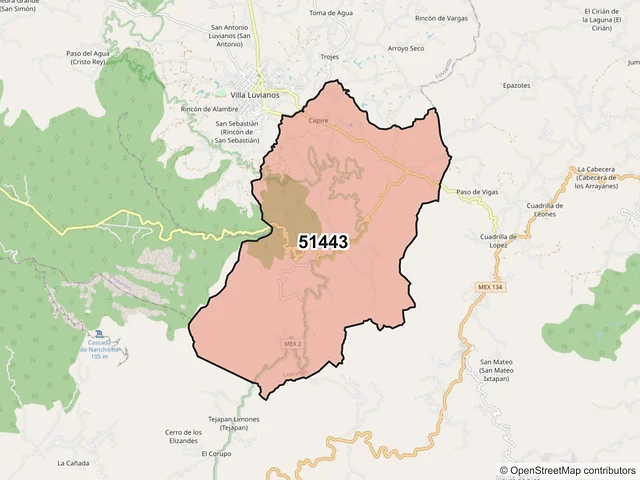 Mapa del código postal 51443, Luvianos, México