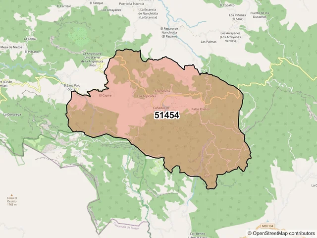 Mapa del código postal 51454, Luvianos, México