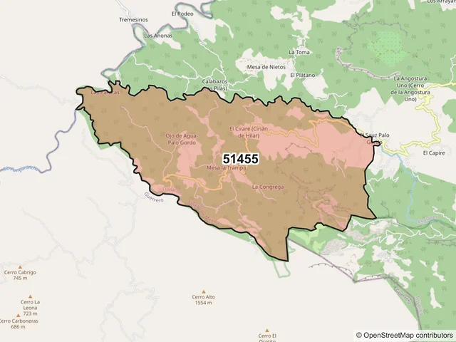 Mapa del código postal 51455, Luvianos, México