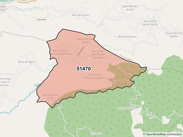 Mapa del código postal 51470, San Simón de Guerrero, México