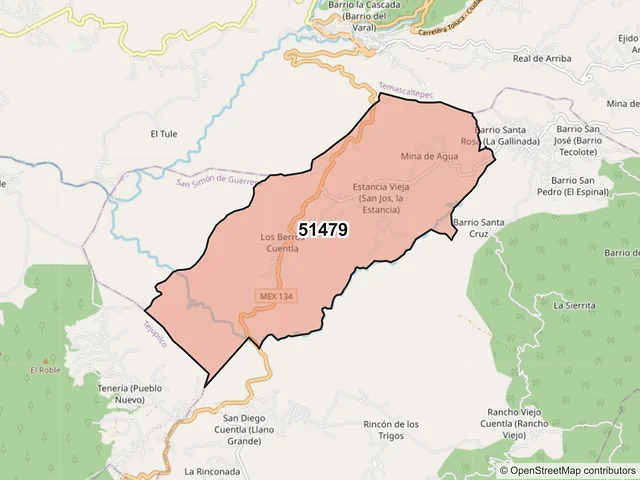 Mapa del código postal 51479, San Simón de Guerrero, México