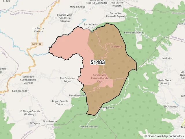 Mapa del código postal 51483, San Simón de Guerrero, México