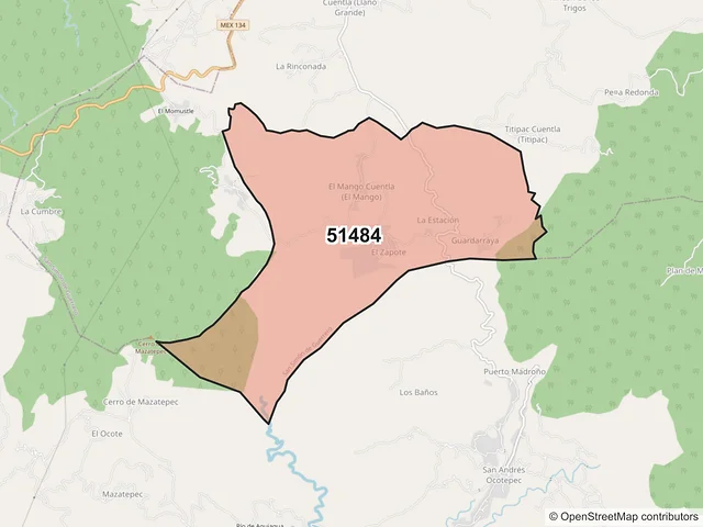 Mapa del código postal 51484, San Simón de Guerrero, México