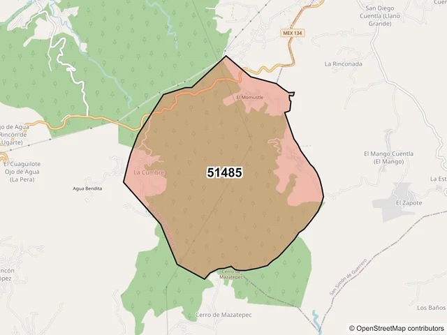 Mapa del código postal 51485, San Simón de Guerrero, México