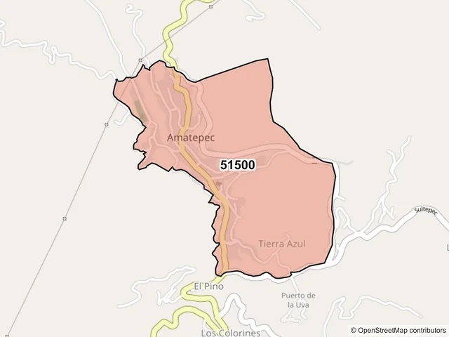 Mapa del código postal 51500, Amatepec, México