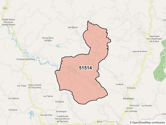 Mapa del código postal 51514, Amatepec, México