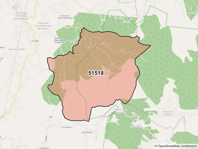 Mapa del código postal 51518, Amatepec, México